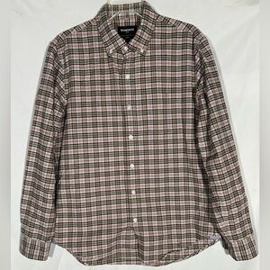 BONOBOS STRETCH RED YELLOW STRIPE SLIM FIT PLAID BUTTON DOWN PREPPY DRESS SHIRT